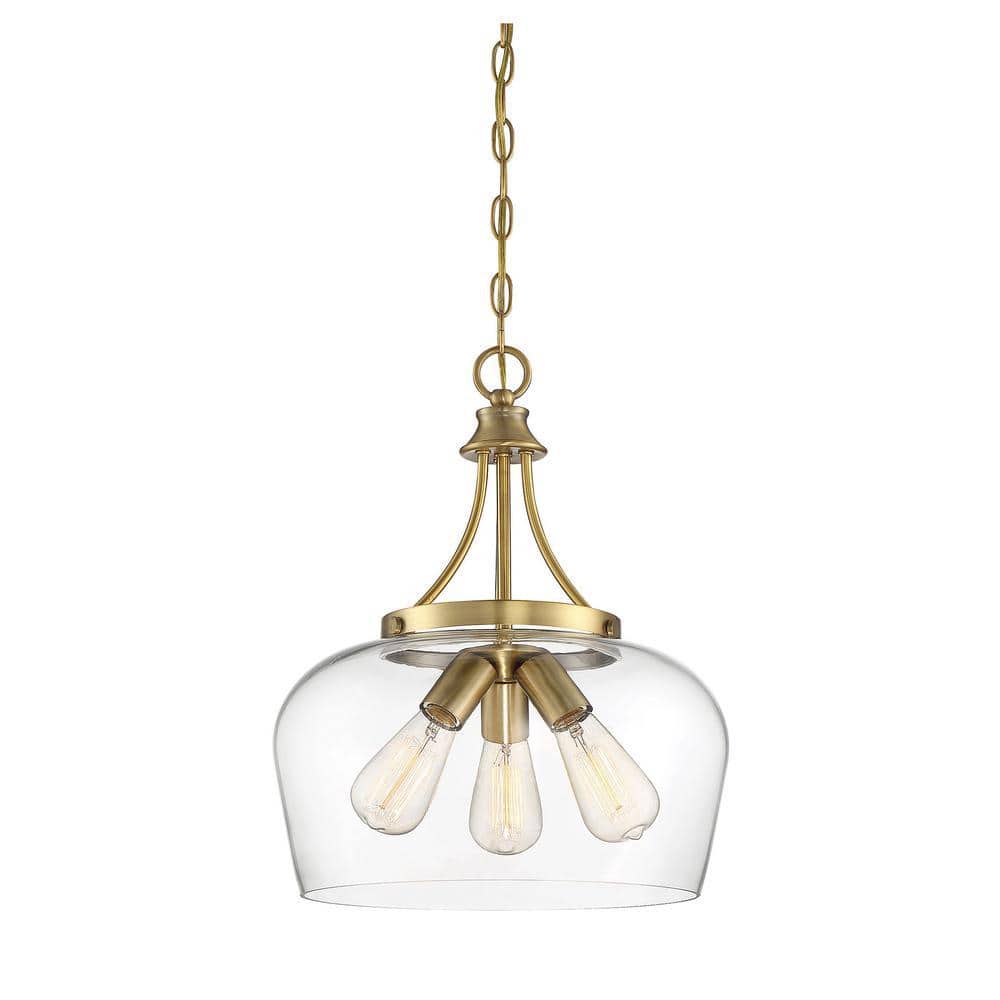 Elegant Warm Brass Octave 3-Light Curved Glass Pendant
