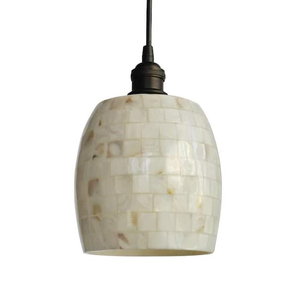 Worth Home Products Instant Pendant 1-Light Bronze Recessed Light Conversion Kit with Oyster Glass Shade