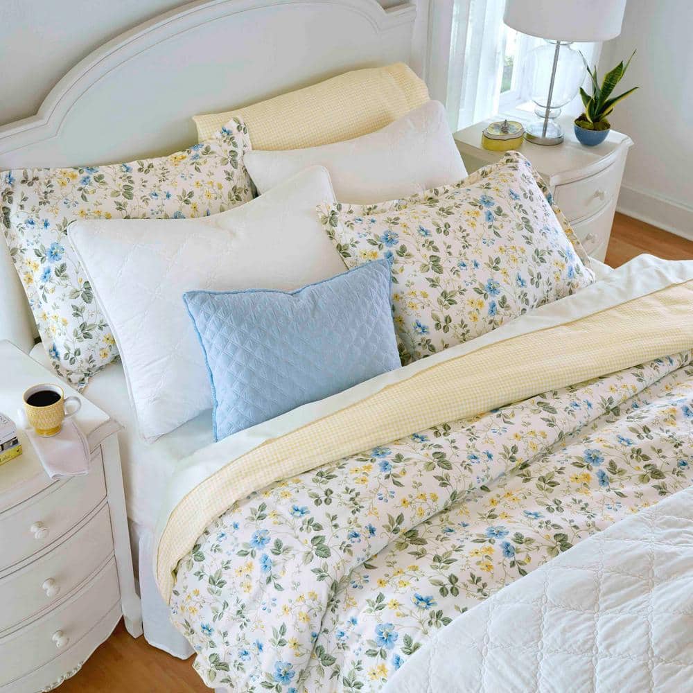 King Blue and Yellow Floral Cotton Duvet Cover Set
