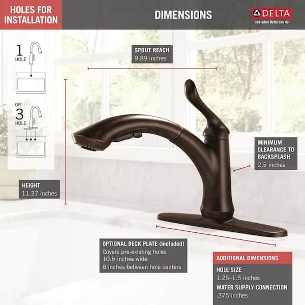 公式】 Delta Faucet Linden Bronze バスルーム蛇口 センターセット ダイヤモンドシール技術 金属排水アセンブリ  ベネチアンブロンズ 25