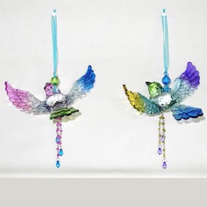 6 in. Acrlyic Blue Jay Ornaments with Beaded Tassel (Set of 6)