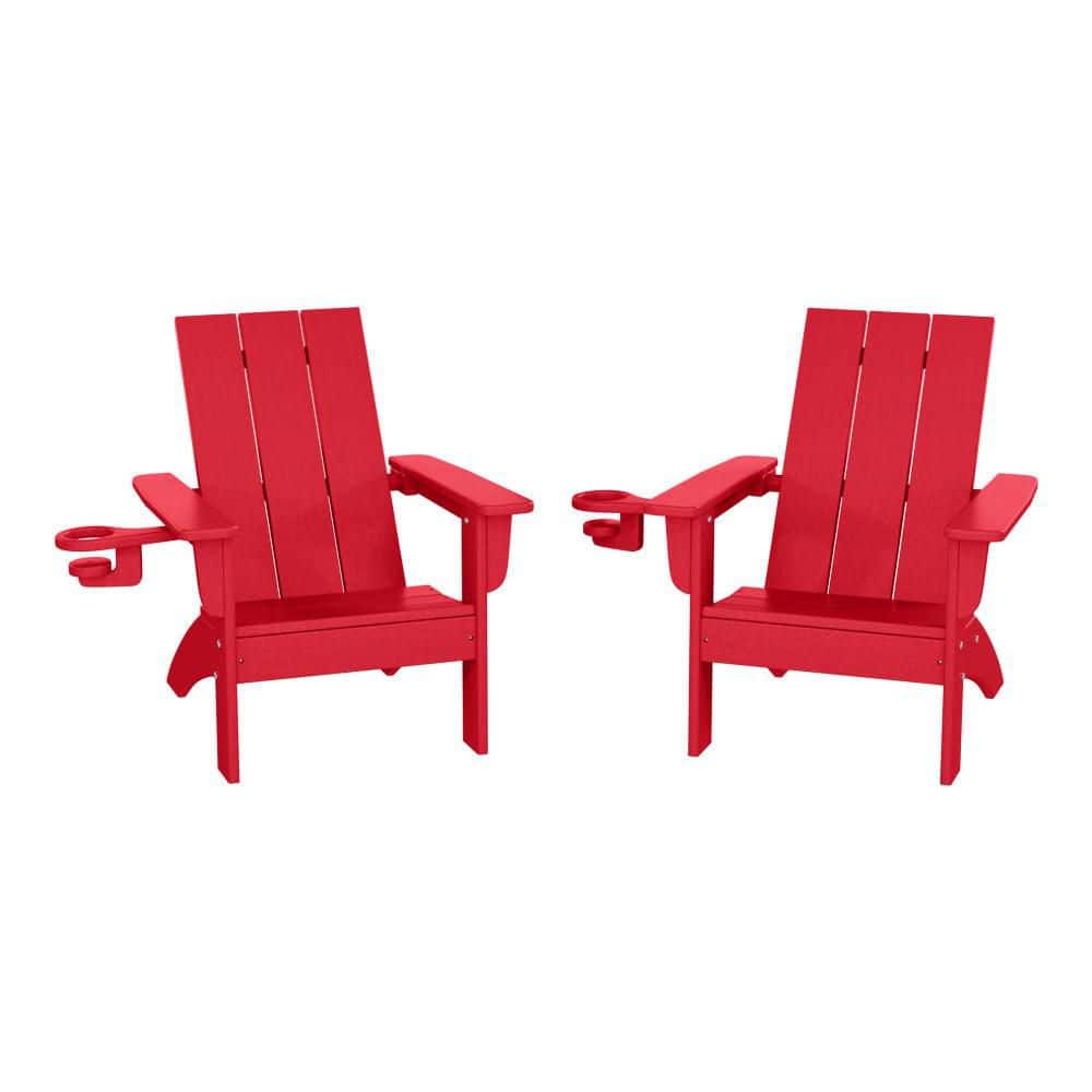 Children's Shoreside Outdoor Patio Set of 2 All Weather Kids Poly Plastic Red Adirondack Chairs w/ Cup Holders price history on PriceWatchPro