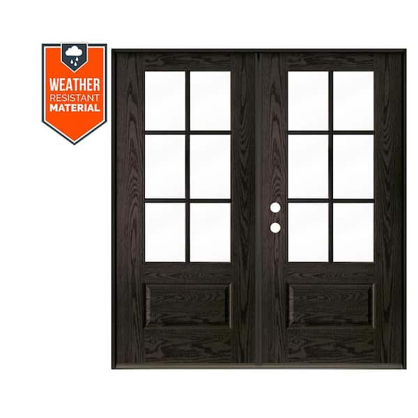 Krosswood Doors Farmhouse 72 in. x 79 in. 6-Lite Right-Active/Inswing Clear Glass Baby Grand Stain Double Fiberglass Prehung Front Door