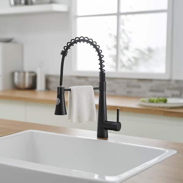 Single Handle 15.2 in. H Pull Down Sprayer Kitchen Faucet Pull Out Kitchen Faucet in Matte Black
