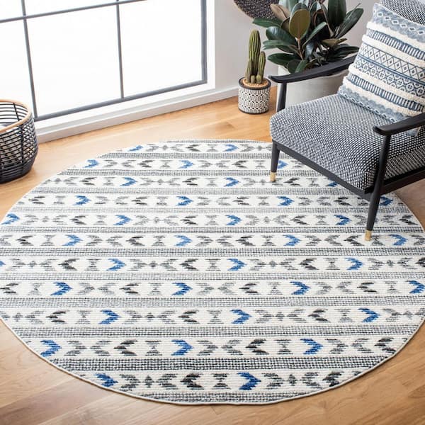 Sedona 6 ft. x 6 ft. Ivory/Charcoal Striped Chevron Round Area Rug