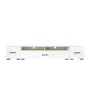 Minimalist Design TV stand Fits TV's up to 90 in. with Color Changing LED Lights and High Gloss Cabinet, White