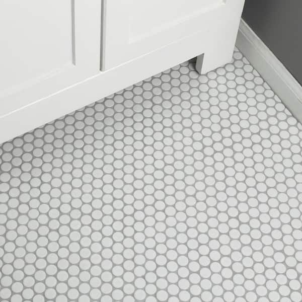 Merola Tile Hudson Penny Round Matte, Black And White Penny Tile Shower Floor