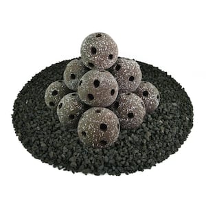 4 in. Charcoal Gray Speckled Hollow Ceramic Fire Balls for Indoor and Outdoor Fire Pits or Fireplaces (Set of 14)