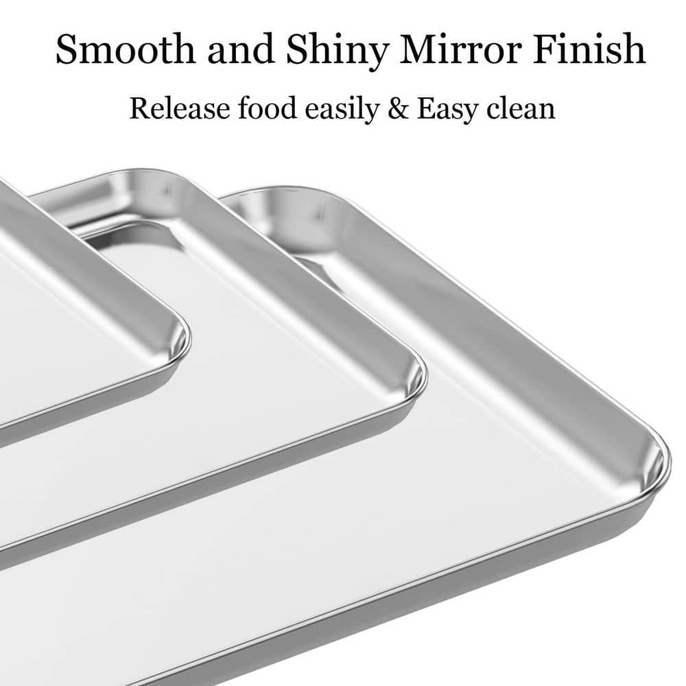 9/12/16 in. 3-Piece Non Toxic Stainless Steel Baking Sheet Pan Set for Home Cooking, Silver - Thumbnail 3