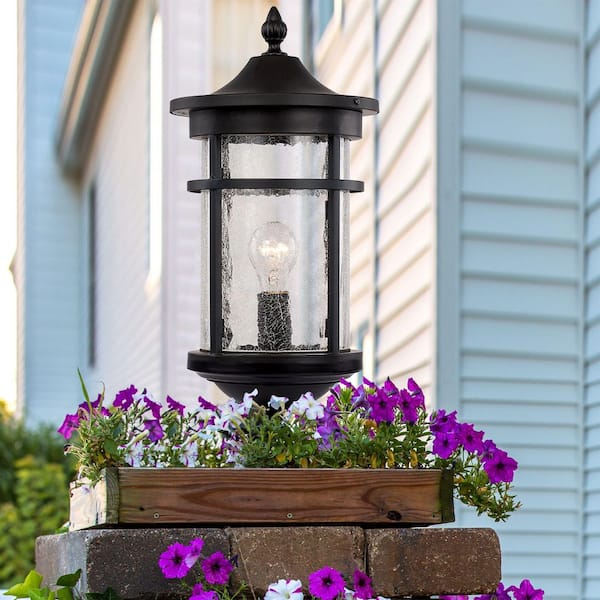 Avalon 20 in. 1-Light Black Outdoor Lamp Post Light Fixture with Clear Crackled Glass