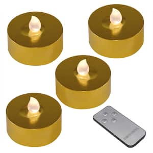 Gold Battery Operated Extra Large Tea Lights with Remote Control and 2-Timers (4-Count)