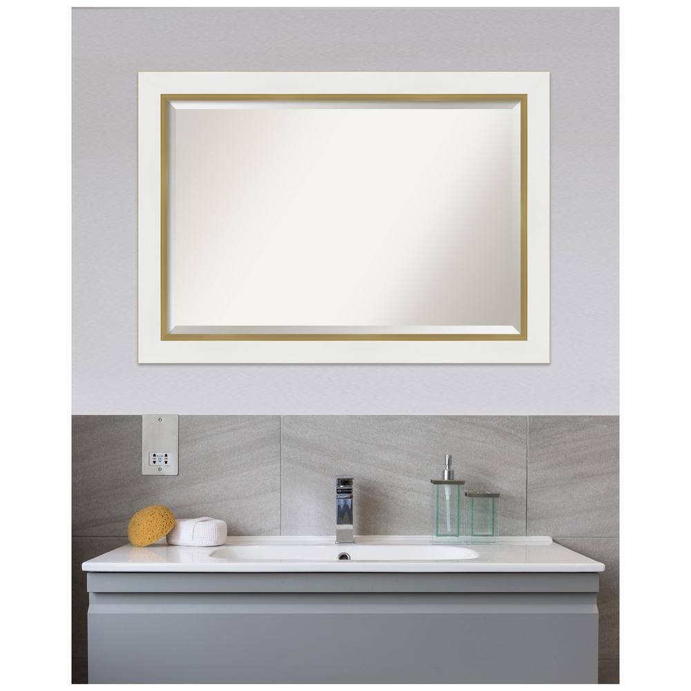 Eva White and Gold Rectangular Wall Mirror with Beveled Frame