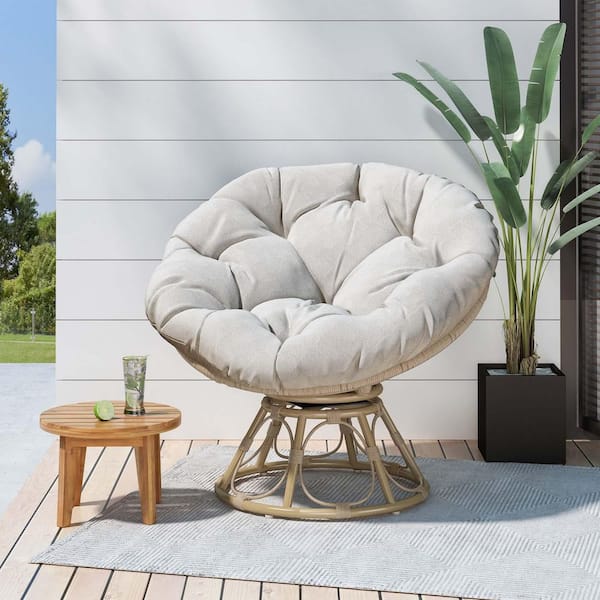 Unbranded Brown Outdoor Lounge Chairs, Papasan Accent Chair, Comfortable Patio Sofa Garden Seating with Beige Cushion