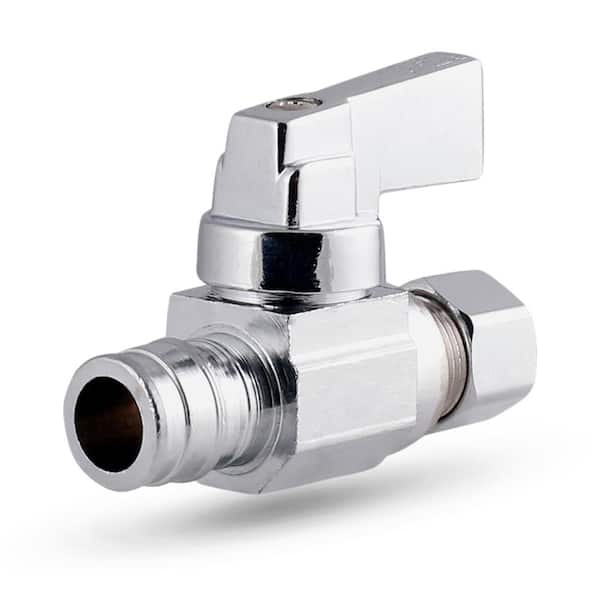 1/2 in. PEX A x 3/8 in. COMP Water Supply Stop Valve with Quarter Turn Handle; Lead Free Chrome Plated Brass