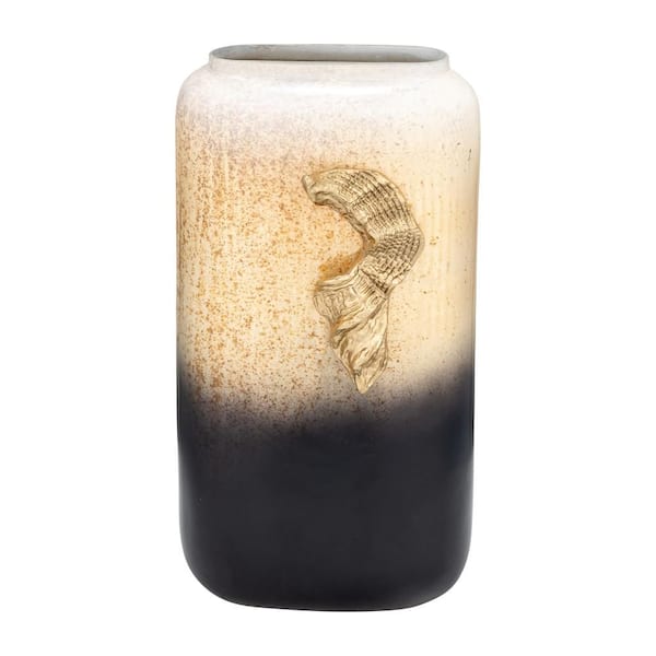 Liv & Skye 13 in. Black/Gold Glass Rectangle Abstract Designed Decorative Vase