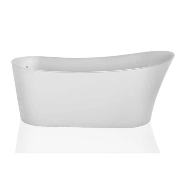 Empava 67 in. Acrylic Flatbottom Double Ended Freestanding Soaking Bathtub in White with Polished Chrome Overflow and Drain