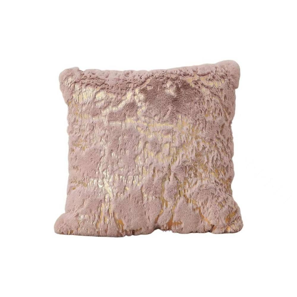 Decorative Dusty Rose Chinchilla Faux Fur Gilded 20 in. x 20 in. Throw Pill