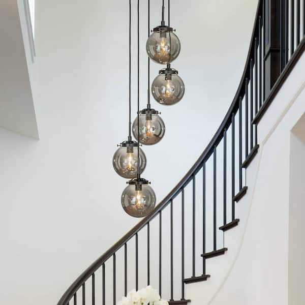 Reviews for ALOA DECOR 5-Light Modern Matte Black Staircase Chandelier ...