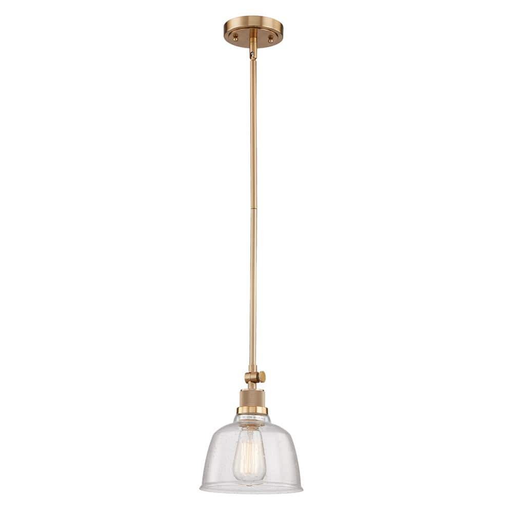 Vanity Art Modern 1-Light Kitchen Island Mini Pendant Lighting in Satin Gold with Clear Seedy Glass Shade Farmhouse Hanging Lamp Linear Ceiling Light Fixture MS207-1SG3-SY