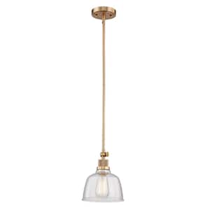 Pantin 8 in. 1-Light Pendant in Satin Gold with Clear Seedy Glass Pendant Light
