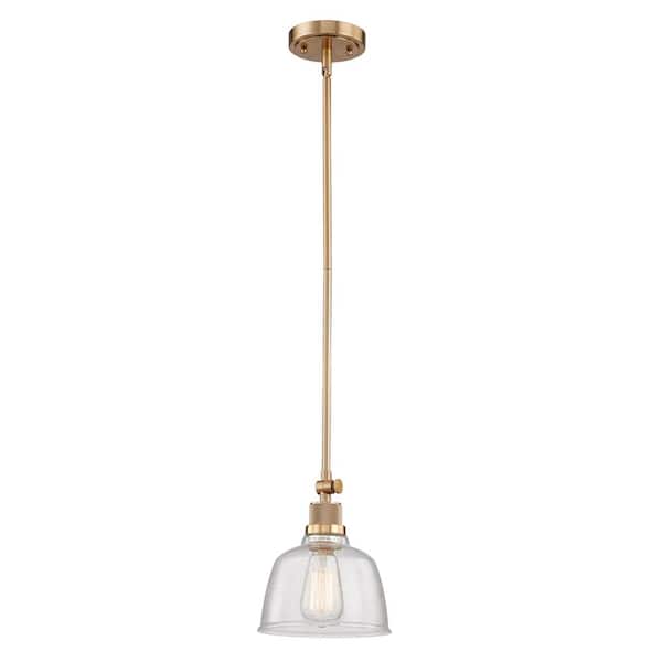 Unbranded Pantin 8 in. 1-Light Pendant in Satin Gold with Clear Seedy Glass Pendant Light