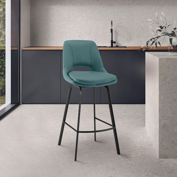 Armen Living Carise 30 in. Blue and Black Metal Swivel High Back Bar Stool