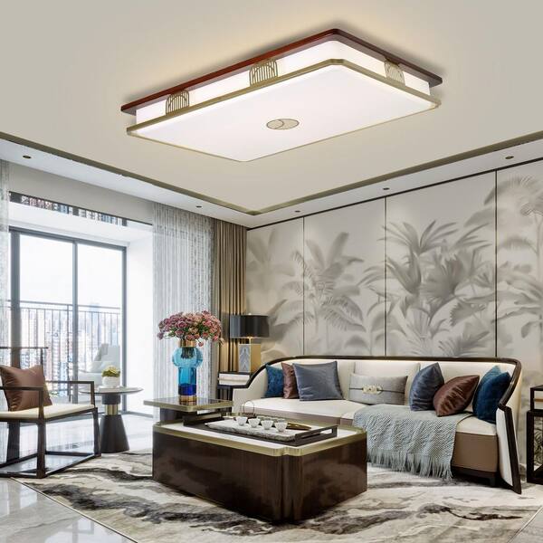 OUKANING 38 in. White New Chinese Style Rectangular Dimmable 