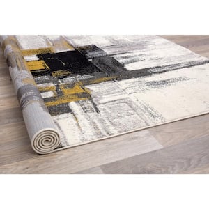 Modern Contemporary Abstract Design Gold 2 ft. x 10 ft. Area Rug