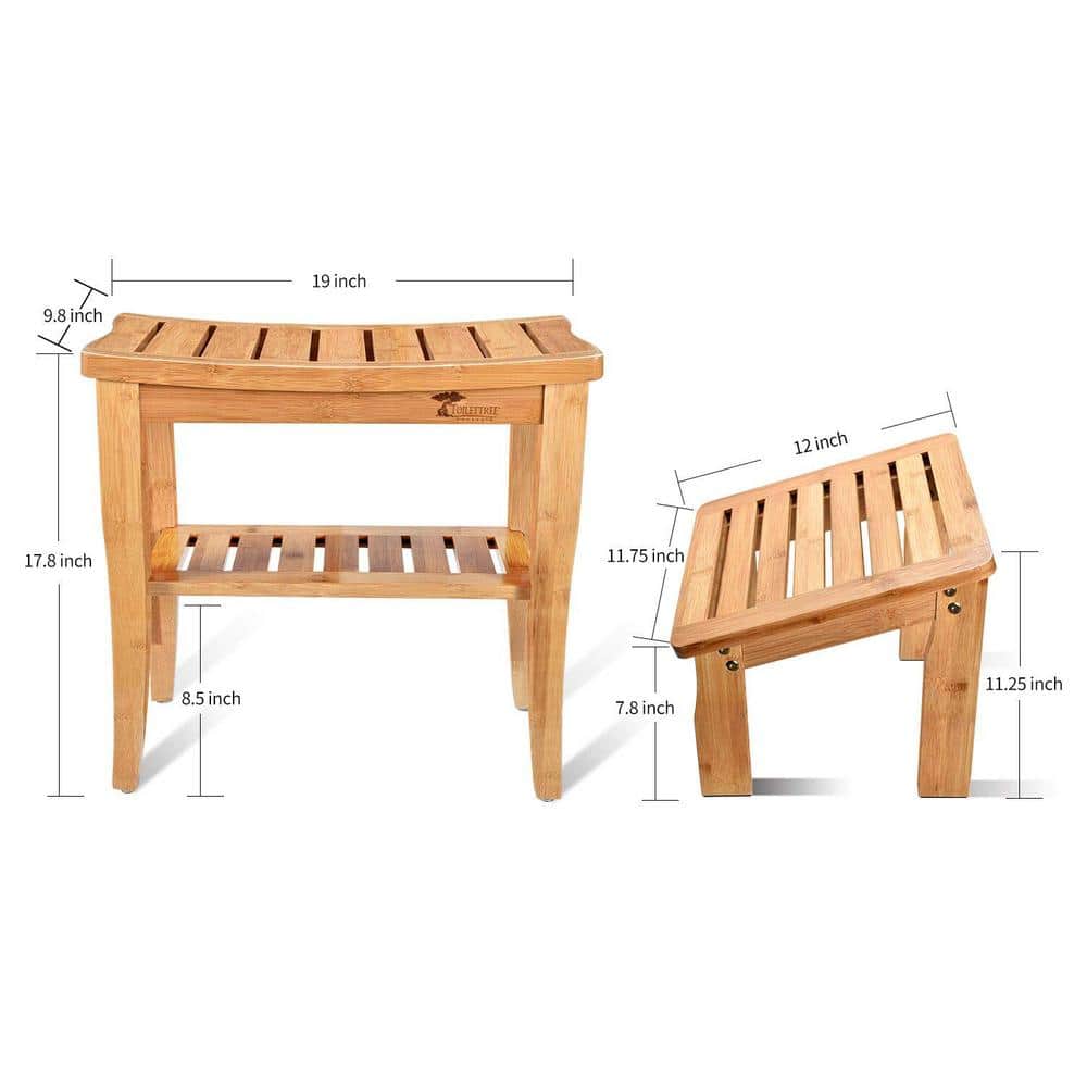 Natural Bamboo Shower Seat Bench with Underneath Shelf