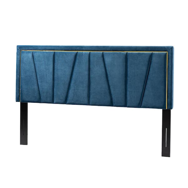 JAYDEN CREATION Curtis 81 in. W Navy Upholstered Tufted Adjustable Height Headboard with Solid Wood Legs