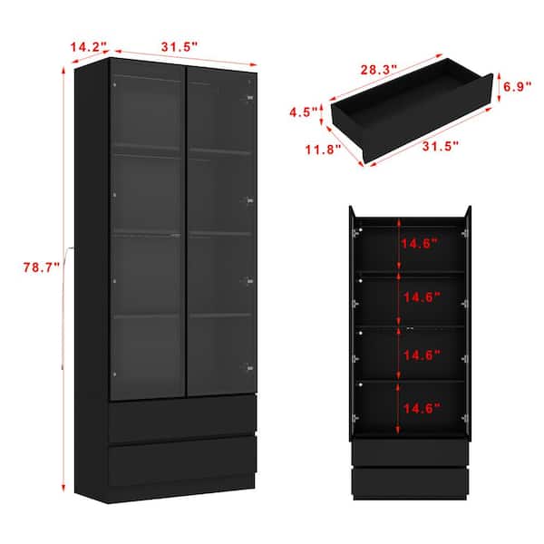 FUFU&GAGA Black Wood 31.5 in. W Display Cabinet with