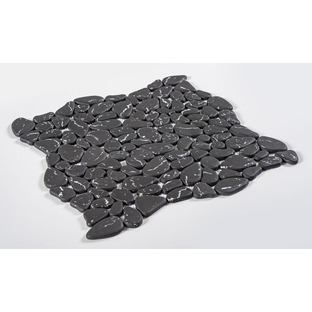 Zen Black Pebble Stone Look Matte Glass Mosaic Tile