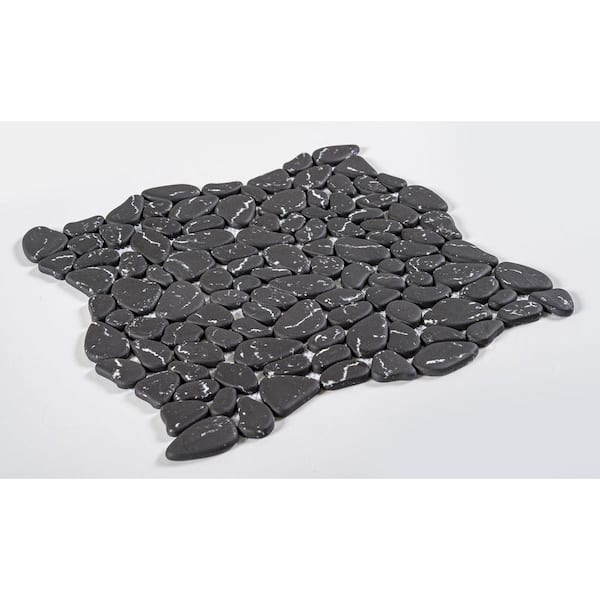 Mellow Zen Black/White 4.5 in. x 8.25 in. Smooth Stone Look Glass Mosaic Wall Tile Sample
