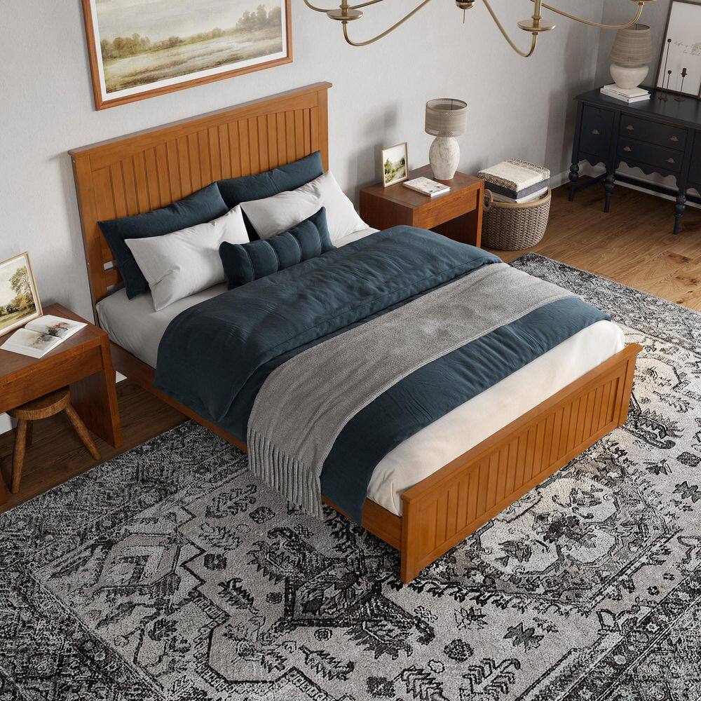 Naples Queen Light Toffee Solid Wood Platform Bed with Headboard and Footboard