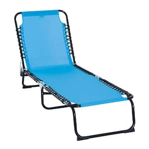 Black 3-Position Reclining Steel Sling Beach Chair Chaise Outdoor Lounge Chair in Blue with Comfort Ergonomic Design