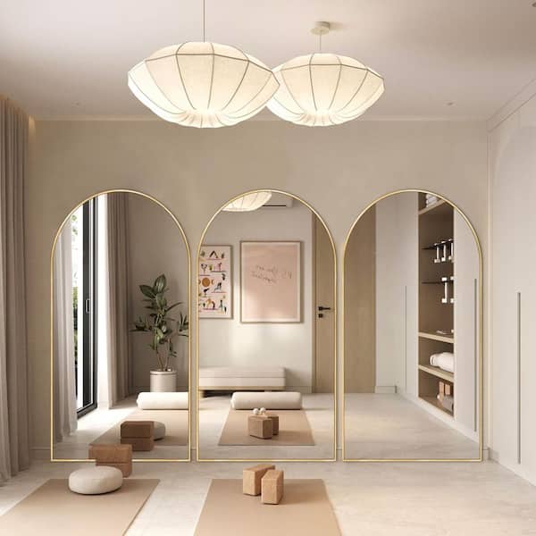 32 in. W x 71 in. H Arched Aluminum Alloy Frame Gold Oversized Full-length Mirror Standing Floor Mirror
