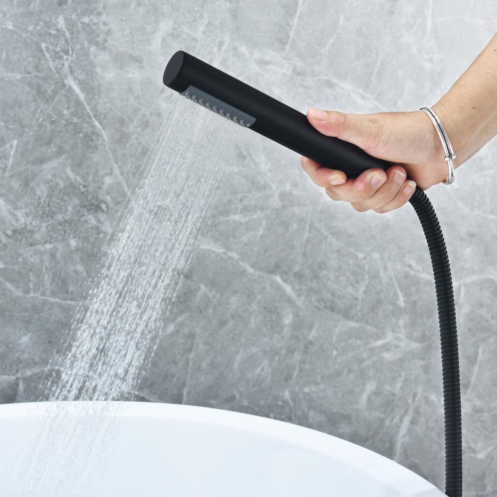 Matte Black Freestanding Floor Mounted Tub Filler with Handshower