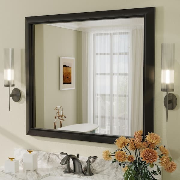 Apmir 40 in. W x 36 in. H Rectangular Aluminum Alloy Framed and Tempered Glass Wall Bathroom Vanity Mirror in Matte Black