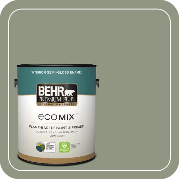 1 gal. #PPU11-17 Hillside Green Semi-Gloss Enamel EcoMix Plant-Based Interior Paint & Primer