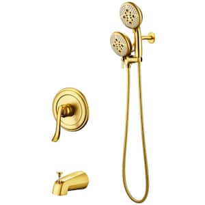 Single-Handle 24-Spray Tub and Shower Faucet and Handheld Combo with 5 in. Shower Head in Brushed Gold (Valve Included)