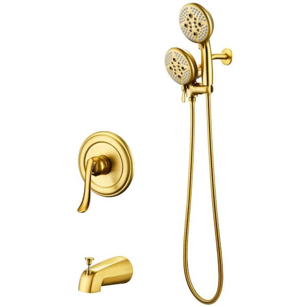 ELLO&ALLO Single-Handle 24-Spray Tub and Shower Faucet and Handheld Combo with 5 in. Shower Head in Brushed Gold (Valve Included)