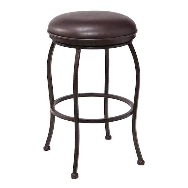 Armen Living Amy Contemporary 30 in. Auburn Bay and Brown Faux Leather Bar Height Bar Stool