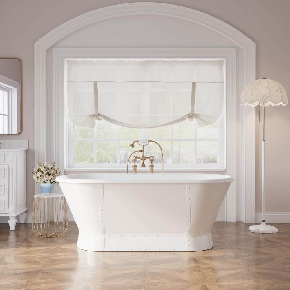 66 in. Acrylic Flatbottom Freestanding Soaking Bathtub in Glossy White Over