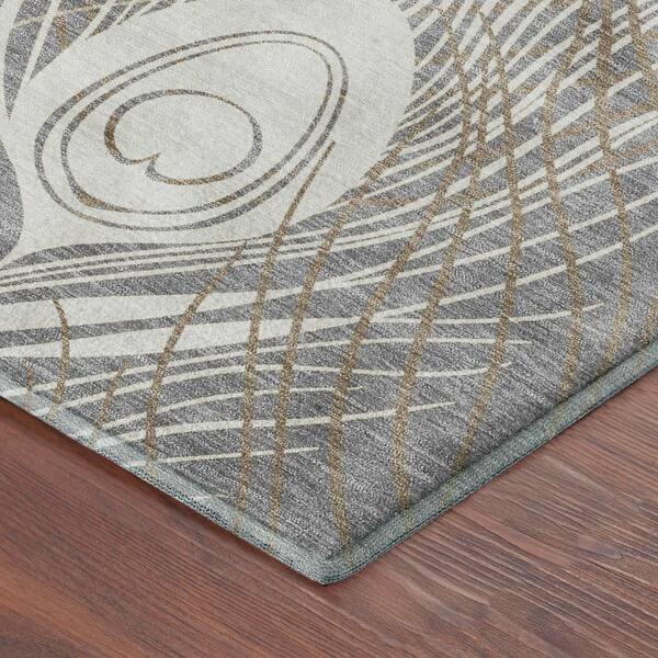 Mayfield Premium Machine Washable Abstract AMF2273 Gray 3 ft. x 5 ft. Area Rug