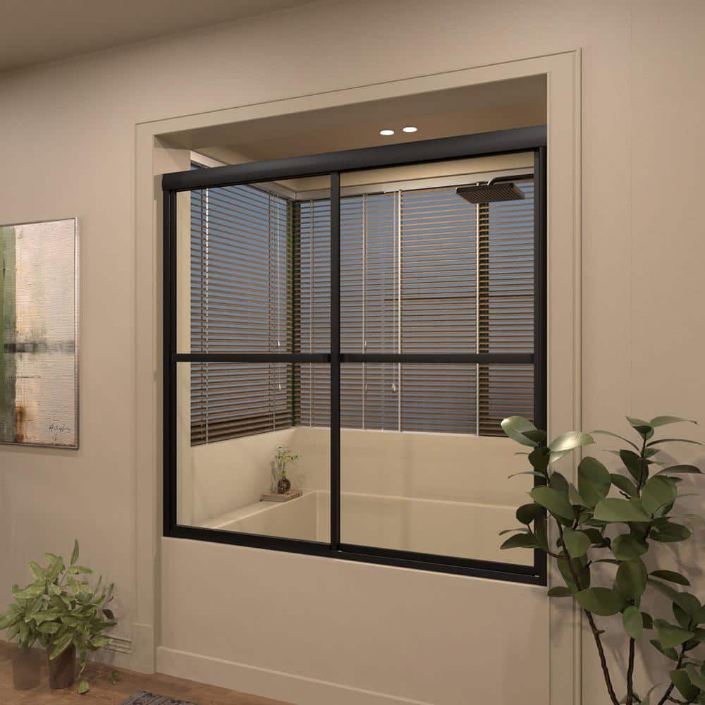 Matte Black Double Sliding Semi-Frameless Tub Door