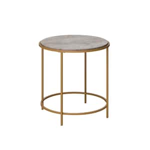 International Lux 22.008 in. Satin Gold Round Faux Deco Stone End Table