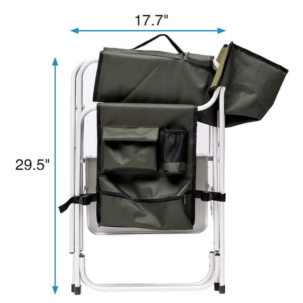 2-Piece Padded Folding Metal Outdoor Chair with Side Table and Storage Pockets for Outdoor Camping in Green