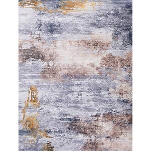 Multi-Colored 5 ft. x 6.6 ft. Abstract Design Gray Brown Rust Machine Washable Super Soft Area Rug