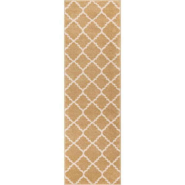 Sydney Lulu's Lattice Trellis Gold 2 ft. x 7 ft. Modern Runner Rug