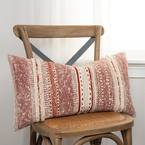 18x18 Hand Woven Rust Geo Stripe Outdoor Pillow Polyester With